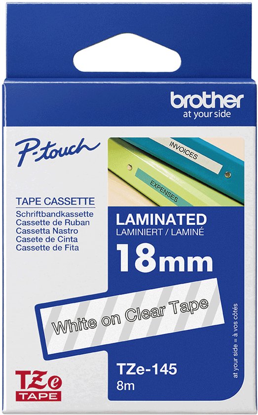 TZE-145 - 18 mm White on clear tape - afbeelding 6