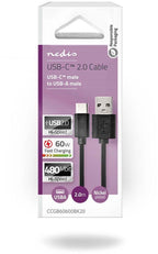 USB-Kabel - USB 2.0 - USB-A Male - USB-C Male - W - 480 Mbps - Vernikkeld - m - Rond - PVC - afbeelding 2