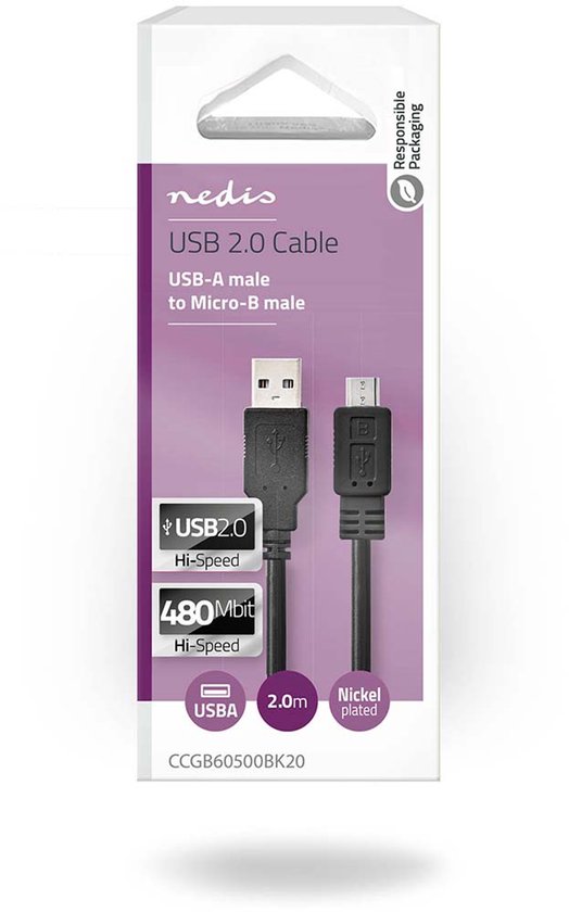 Nedis USB-kabel m 2.0 Micro-USB B Zwart - afbeelding 15