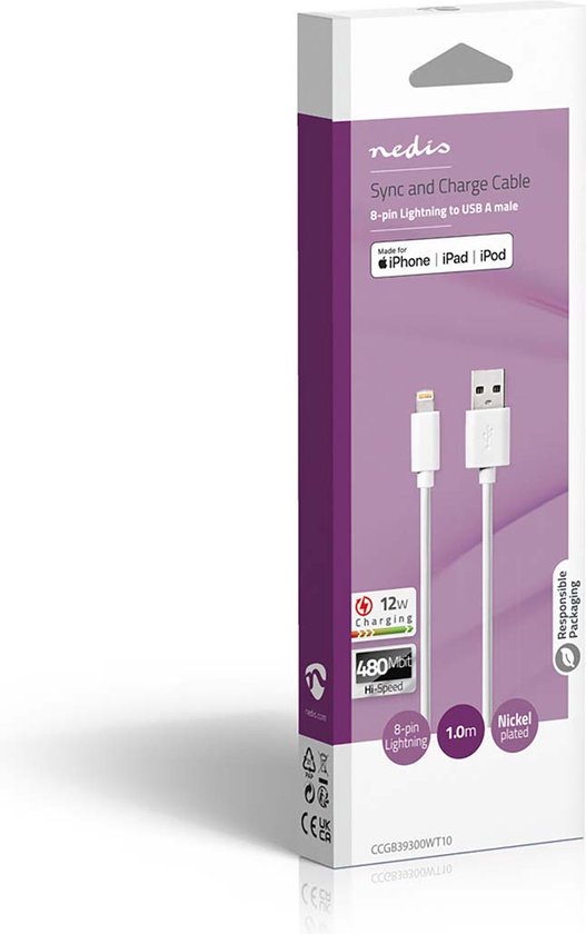 Sync and Charge Cable | Apple Lightning - USB A Male | m | - afbeelding 7