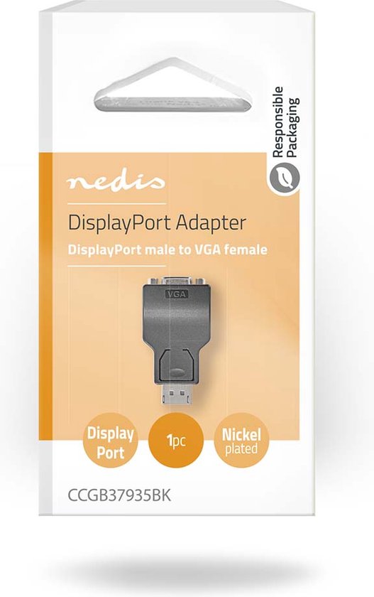 Nedis DisplayPort-Adapter - DisplayPort Male - VGA Female 15p - 1080p - Vernikkeld - Recht - Rond - ABS - ABS - Zwart - Doos - afbeelding 4