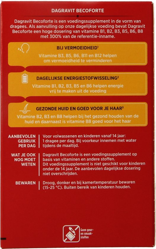 Dagravit Vitamine B Becoforte - Vitamine B3, B5, B6, B11 en B12 helpen om vermoeidheid te verminderen - 100 tabletten - afbeelding 12
