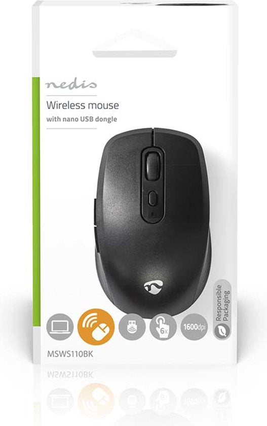 Nedis Muis - Draadloos - 800 / 1200 / 1600 dpi - Instelbare DPI - Aantal knoppen: 6 - Rechtshandig - afbeelding 2