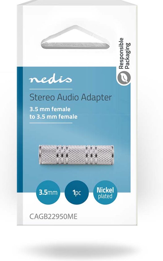 Nedis Stereo-Audioadapter - 3,5 mm Female - 3,5 mm Female - Vernikkeld - Recht - Metaal - Zilver - 1 Stuks - Doos - afbeelding 4