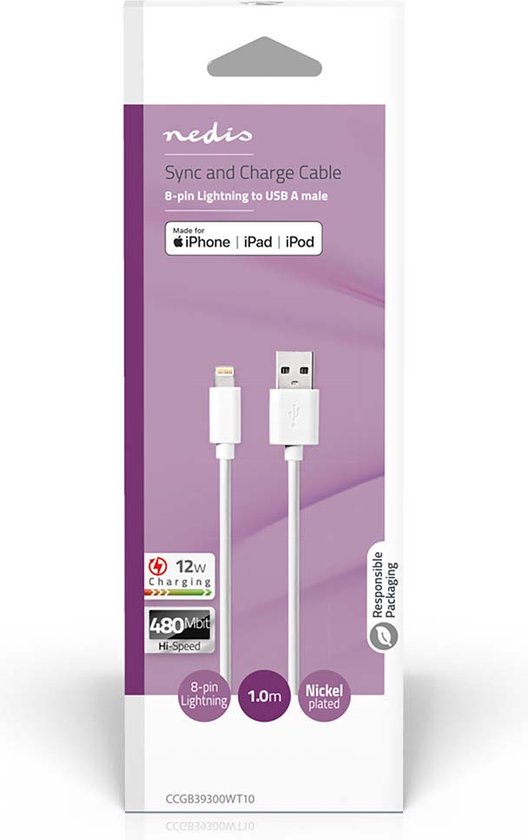 Sync and Charge Cable | Apple Lightning - USB A Male | m | - afbeelding 5