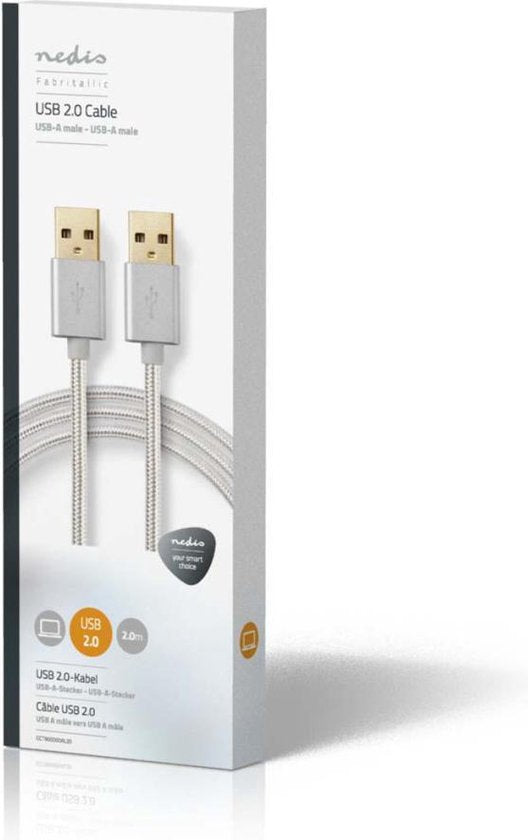 Nedis USB-Kabel - USB 2.0 - USB-A Male - USB-A Male - 10 W - 480 Mbps - Verguld - 2.00 m - Rond - Gevlochten / Nylon - Aluminium - Cover Window Box - afbeelding 6