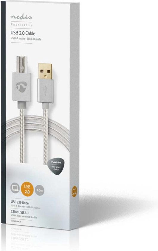 Nedis USB-Kabel - USB 2.0 - USB-A Male - USB-B Male - 10 W - 480 Mbps - Verguld - 2.00 m - Rond - Gevlochten / Nylon - Aluminium - Cover Window Box - afbeelding 7