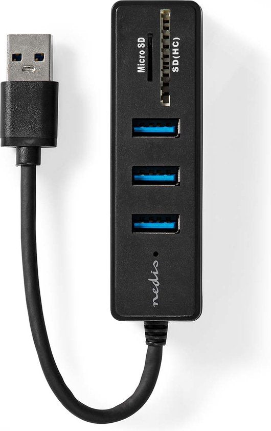 Nedis USB-Hub - USB-A Male - 3x USB A Female - 5-Poorts poort(en) - USB 3.2 Gen 1 - USB Gevoed - 5 Gbps - SD & MicroSD - afbeelding 3