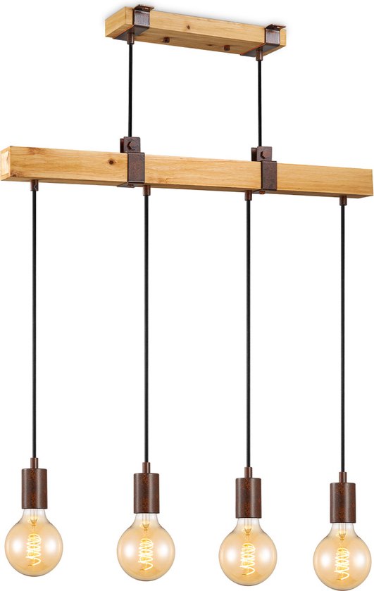 Home Sweet Home - Landelijke Hanglamp Denton - geschikt voor E27 LED lichtbron - 3 lichts hanglamp gemaakt van Hout - 70/14/128cm - Pendellamp - afbeelding 1