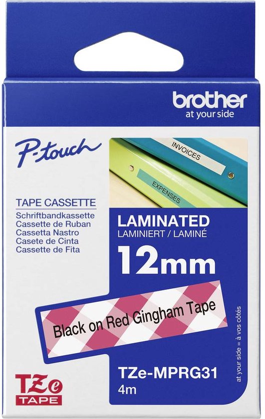 Brother TZe, TZ TZe-MPRG31 Tapekleur: Wit (met rood ruitmotief) Tekstkleur:Zwart 12 mm 4 m - afbeelding 13