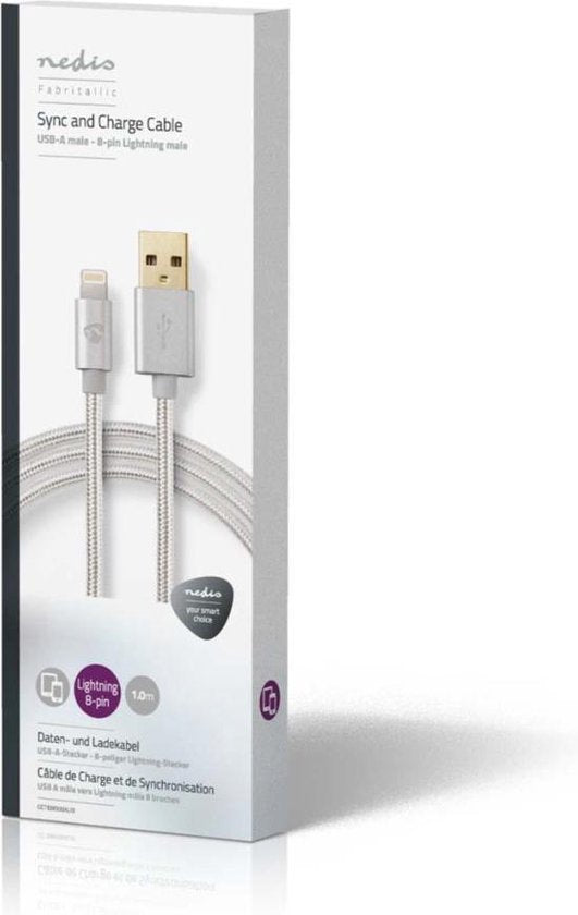 Nedis Lightning Kabel - USB 2.0 - Apple Lightning 8-Pins - USB-A Male - 480 Mbps - Verguld - 1.00 m - Rond - Gevlochten / Nylon - Aluminium - Cover Window Box - afbeelding 10