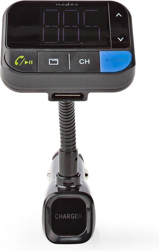Nedis FM-Audiotransmitter voor Auto - Zwanenhals - Handsfree bellen - 1.5 " - LED-Scherm - Bluetooth - 5.0 V DC / 1.0 A / 5.0 V DC / 2.4 A - Bass boost - Google Assistant / Siri - Zwart - afbeelding 1
