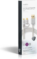 2-in-1-Kabel - USB 2.0 - USB-A Male - USB-C Male - 480 Mbps - 1.00 m - Verguld - Rond - Gevlochten - Aluminium - Cover Window Box - afbeelding 11