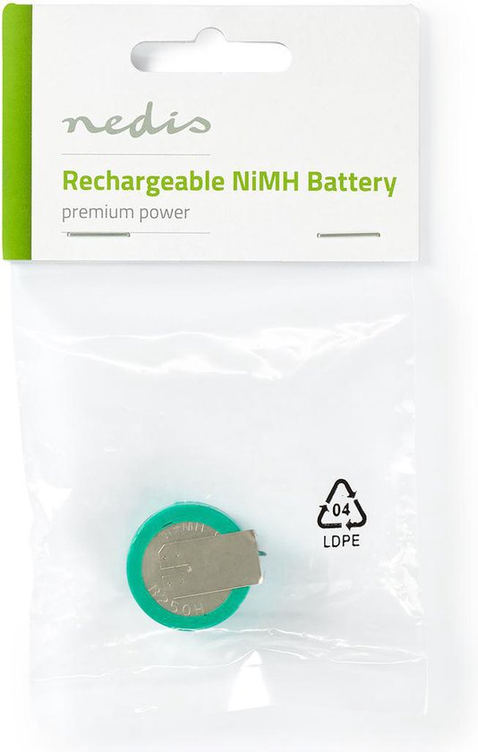 Nedis Oplaadbare NiMH-Batterij - 2.4 V DC - Oplaadbaar - 250 mAh - Voorgeladen - 1-Polybag - N/A - Soldeerpin - Groen - afbeelding 1