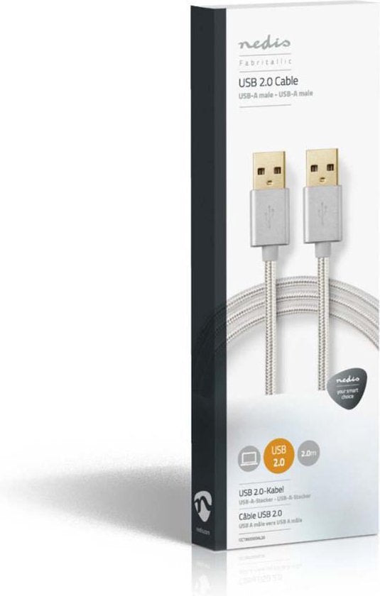 Nedis USB-Kabel - USB 2.0 - USB-A Male - USB-A Male - 10 W - 480 Mbps - Verguld - 2.00 m - Rond - Gevlochten / Nylon - Aluminium - Cover Window Box - afbeelding 10