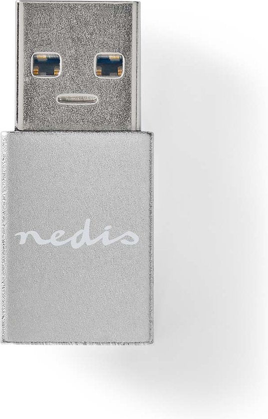 Nedis USB-A Adapter - USB 3.2 Gen 1 - USB-A Male - USB-C Female - 5 Gbps - Rond - Vernikkeld - Zilver - Cover Window Box - afbeelding 1