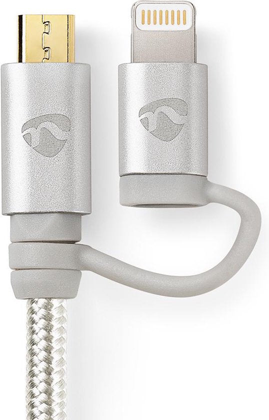 Nedis 2-in-1-Kabel - USB 2.0 - USB-A Male - Apple Lightning 8-Pins / USB Micro-B Male - 480 Mbps - 2.00 m - Verguld - Rond - Gevlochten - Aluminium - Cover Window Box - afbeelding 3