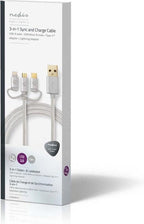 Nedis 3-in-1-Kabel - USB 2.0 - USB-A Male - Apple Lightning 8-Pins / USB Micro-B Male / USB-C Male - 480 Mbps - 1.00 m - Verguld - Rond - PVC - Aluminium - Cover Window Box - afbeelding 8
