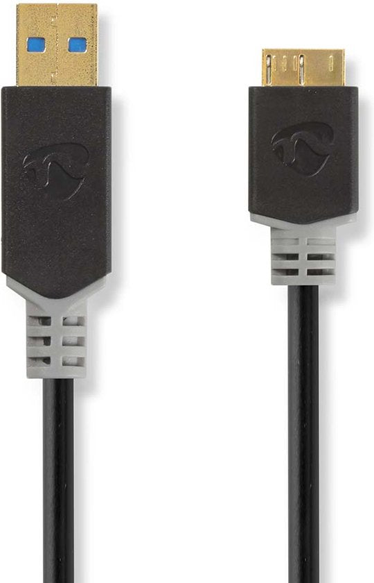 Nedis USB-Kabel - USB 3.2 Gen 1 - USB-A Male - USB Micro-B Male - 5 Gbps - Verguld - 2.00 m - Rond - PVC - Antraciet - Doos - afbeelding 3