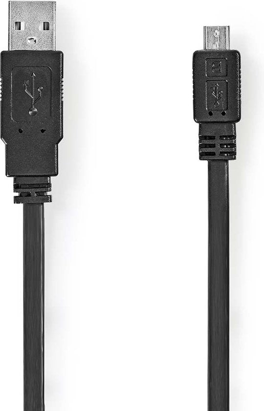 Nedis USB-Kabel - USB 2.0 - USB-A Male - USB Micro-B Male - 480 Mbps - Vernikkeld - 1.00 m - Plat - PVC - Zwart - Envelop - afbeelding 1