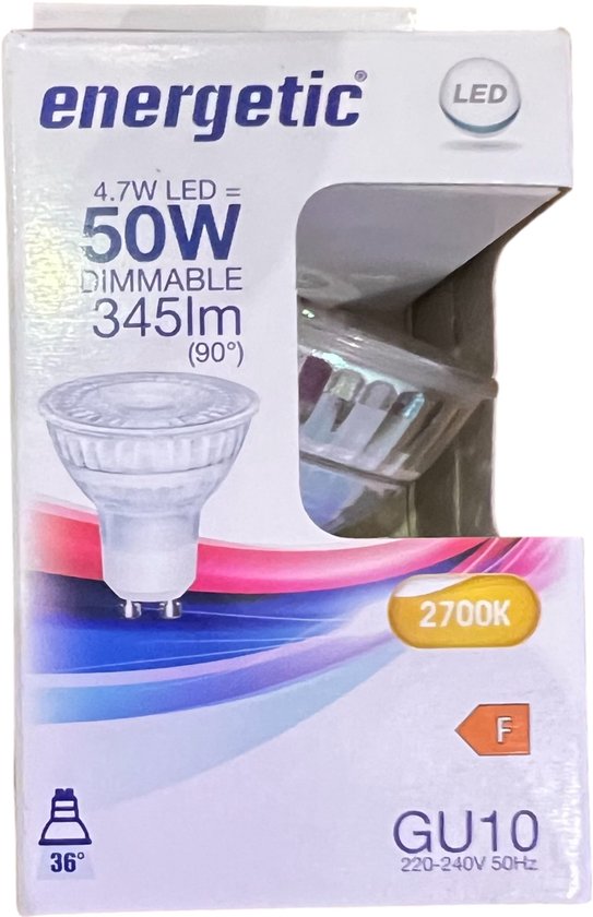 6 x GU10 Spot Led Lamp Dimbaar Energetic - 4,7W - Vervangt 50W Warm Wit - afbeelding 2