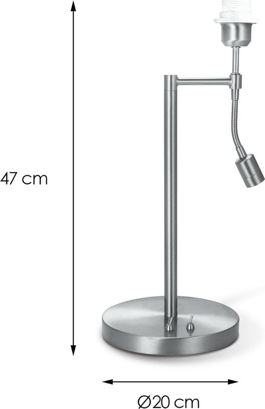Home Sweet Home - Moderne tafellamp voet Read voor lampenkap - Geborsteld staal - 20/20/47cm - 2 lichts tafellamp met flexibele LED spot - geschikt - afbeelding 5
