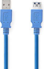 USB-Kabel - USB 3.2 Gen 1 - USB-A Male - USB-A Female - 5 Gbps - Vernikkeld - 1.00 m - Rond - PVC - Blauw - Polybag - afbeelding 6