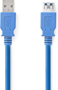 Nedis USB-Kabel - USB 3.2 Gen 1 - USB-A Male - USB-A Female - 5 Gbps - Vernikkeld - 2.00 m - Rond - PVC - Blauw - Doos - afbeelding 1