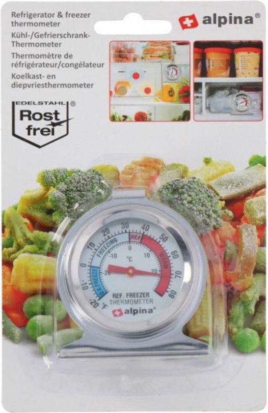 Alpina Thermometer koelkast/vriezer - roestvrij staal - -30 tot +30°C - zilver - afbeelding 2