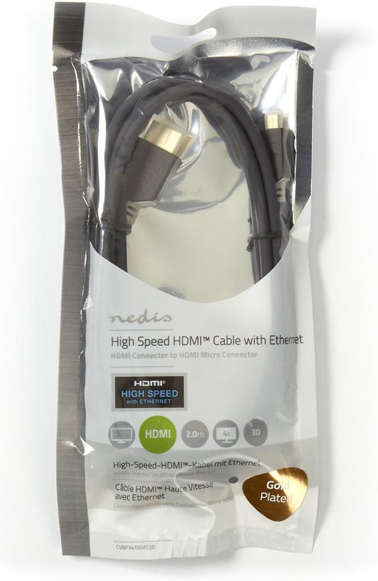 Nedis High Speed ​​HDMI-Kabel met Ethernet - HDMI Connector - HDMI Connector - 4K@30Hz - 10.2 Gbps - 2.00 m - Rond - PVC - Antraciet - Polybag - afbeelding 2