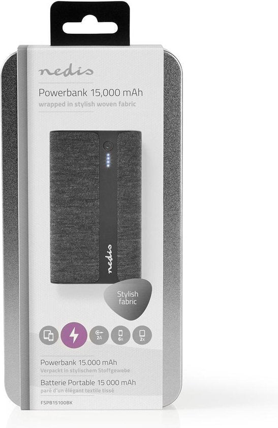 Nedis Powerbank - 15000 mAh - 2x 2.0 A - Outputs: 2 - Output: 2x USB-A - Inputs: 1x Micro USB - Lithium-Polymeer - afbeelding 10