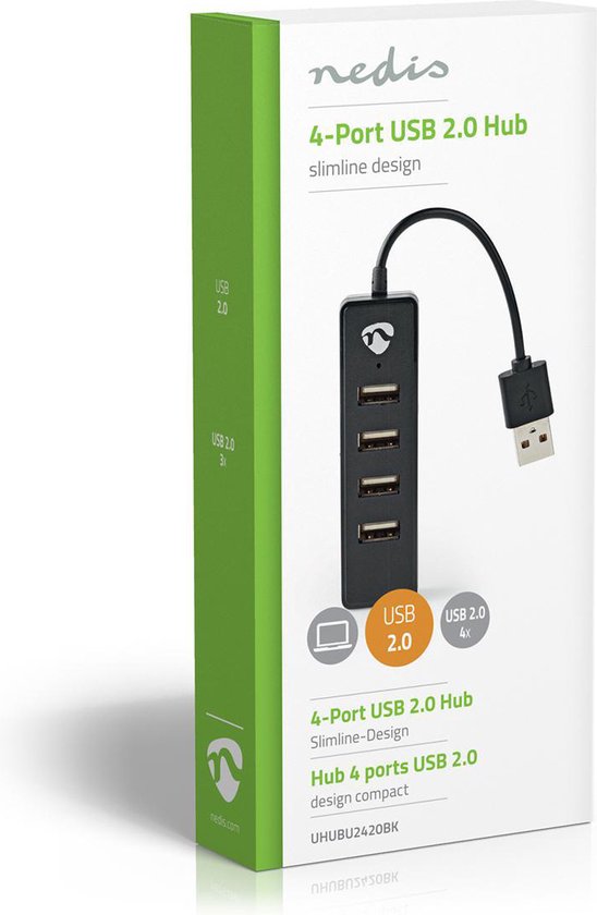 Nedis USB-Hub - USB-A Male - 4x USB A Female - 4-Poorts poort(en) - USB 2.0 - USB Gevoed - afbeelding 7