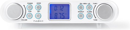 Nedis Keukenradio - Kastontwerp - FM - Netvoeding - Digitaal - 1.5 W - 2 " - Zwart-Blauw Scherm - Wekker - Wit / Zilver - afbeelding 1