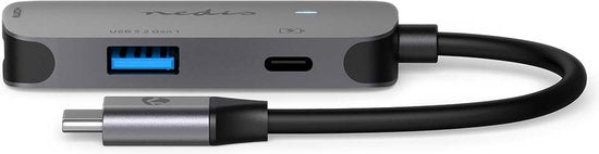 Nedis USB Multi-Port Adapter - 3-in-1 - USB 3.2 Gen 1 - USB-C Male - HDMI Output / USB-A Female / USB-C Female - 5 Gbps - 0.10 m - Rond - Vernikkeld - PVC - Grijs - Doos - afbeelding 1