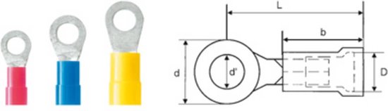 Weidmüller 9200260000 Ringkabelschoen Dwarsdoorsnede (max.): 6 mm² Gat diameter: 8.4 mm Deels geïsoleerd Geel 100 stuk( - afbeelding 1