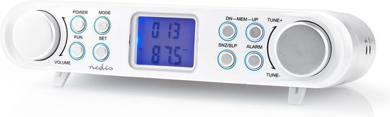 Nedis Keukenradio - Kastontwerp - FM - Netvoeding - Digitaal - 1.5 W - 2 " - Zwart-Blauw Scherm - Wekker - Wit / Zilver - afbeelding 10