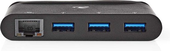 Nedis USB Multi-Port Adapter - USB 3.1 - USB-C Male - RJ45 Female / 3x USB-A - Rond - Vernikkeld - Zwart - Window Box met Euro Lock - afbeelding 1