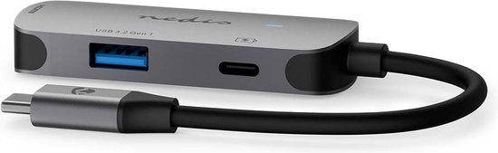 Nedis USB Multi-Port Adapter - 3-in-1 - USB 3.2 Gen 1 - USB-C Male - HDMI Output / USB-A Female / USB-C Female - 5 Gbps - 0.10 m - Rond - Vernikkeld - PVC - Grijs - Doos - afbeelding 4
