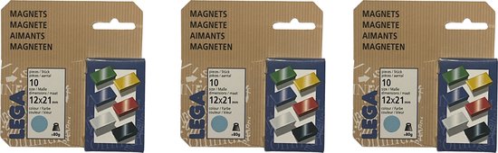 Lega Magneten 12x21mm blauw - 3 x 10 stuks - afbeelding 1