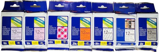 7 x ORIGINELE Brother Tze-tape 12mm MIX van 7 verschillende Kleuren SALE AANBIEDING - afbeelding 1