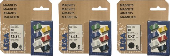 Lega Magneten 12x21mm zwart - 3 x 10 stuks - afbeelding 1