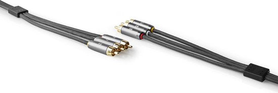 Nedis Composiet Videokabel - 3x RCA Male - 3x RCA Male - Verguld - 480p - 2.00 m - Rond - Katoen - Antraciet / Gun Metal Grijs - Cover Window Box - afbeelding 2