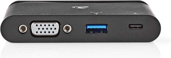 Nedis USB Multi-Port Adapter - USB 3.1 - USB-C Female - USB-A Female / USB-C Female / VGA Female 15p - Rond - Vernikkeld - Zwart - Window Box met Euro Lock - afbeelding 1