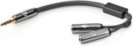 Nedis Stereo-Audiokabel - 3,5 mm Male - 2x 3,5 mm Female - Verguld - 0.20 m - Rond - Grijs / Gun Metal Grijs - Cover Window Box - afbeelding 2