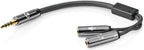 Nedis Stereo-Audiokabel - 3,5 mm Male - 2x 3,5 mm Female - Verguld - 0.20 m - Rond - Grijs / Gun Metal Grijs - Cover Window Box - afbeelding 2