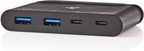 Nedis USB Multi-Port Adapter - USB 3.2 Gen 2 - USB-C Male - 2x USB-A / 2x USB-C - Rond - Vernikkeld - Zwart - Doos - afbeelding 6