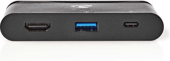 USB Multi-Port Adapter - USB 3.2 Gen 1 - USB-C Male - HDMI Female / USB-A Female / USB-C Female - Rond - Vernikkeld - Zwart - Window Box met Euro Lock - afbeelding 1