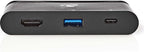 USB Multi-Port Adapter - USB 3.2 Gen 1 - USB-C Male - HDMI Female / USB-A Female / USB-C Female - Rond - Vernikkeld - Zwart - Window Box met Euro Lock - afbeelding 1