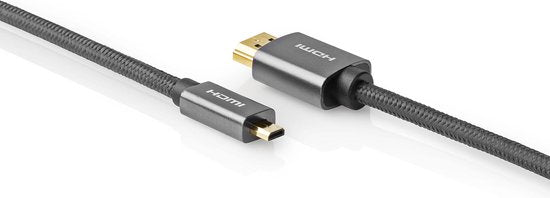 High Speed ​​HDMI-Kabel met Ethernet - HDMI Connector - HDMI Micro-Connector - 4K@60Hz - 18 Gbps - 2.00 m - Rond - Katoen - Antraciet / Gun Metal Grijs - Cover Window Box - afbeelding 2