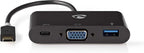 Nedis USB Multi-Port Adapter - USB 3.2 Gen 1 - USB-C Male - USB-A Female / USB-C Female / VGA Female 15p - 0.20 m - Rond - Verguld - PVC - Antraciet - Window Box - afbeelding 1